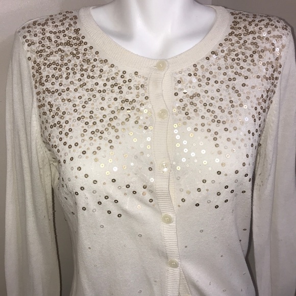Jones New York Off White Gold Sequins SoftCardigan - Picture 11 of 12